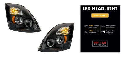 一对大功率 LED 停电车头灯适用于 2004 - 2017 年沃尔沃 VN/VNL — 第 1/4 张图片