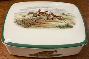 Vintage Spode The Hunt Herring Pattern First Over Lidded Dish / Trinket Jar Rare - Picture 1 of 9