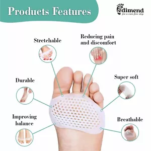 2x Gel Ball Of Foot Cushion Pads Insoles Pain Relief Forefoot Metatarsal Support - Picture 1 of 7