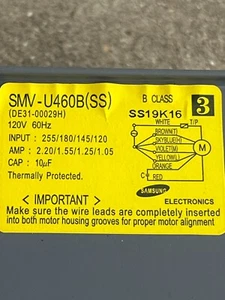 SAMSUNG MICROWAVE VENT FAN MOTOR PART# SMV-U460B (SS) DE31-00029H - Picture 1 of 3