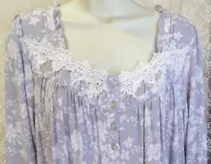 EILEEN WEST Small S Modal Knit Nightgown Long Sleeve Gown 44" Gray White NWT $72 - Picture 1 of 9