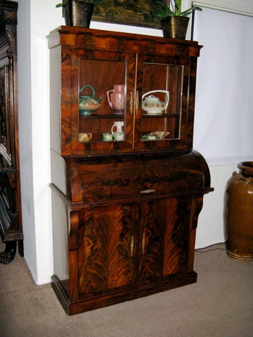 Victorian figured veneered mahogany secretary desk with glass doors & bookshelf Cover