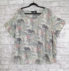 Top de lino Tahari 3X surfista tropical tucán palmeras playa complejo vacacional - Imagen 1 de 9