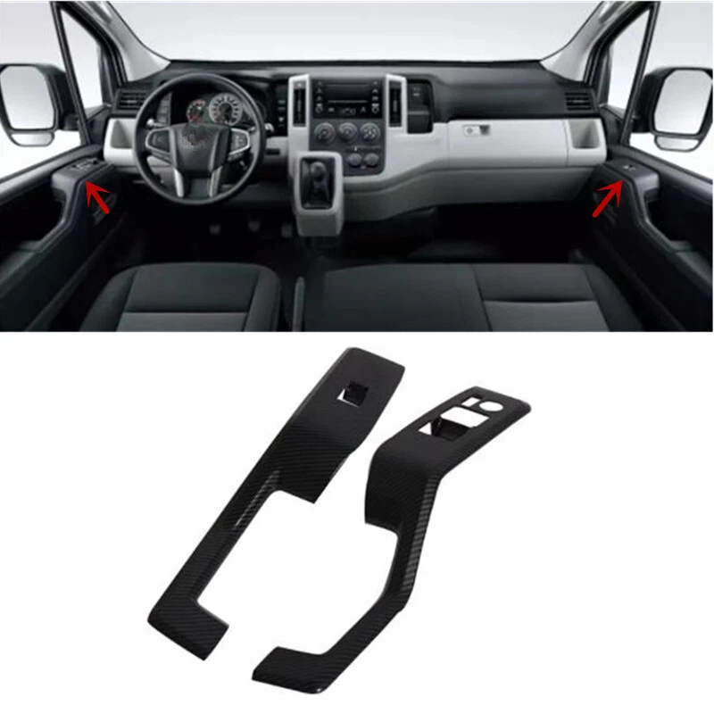 Carbon Fiber 2X Window Lift Switch Panel Cover Trim For Toyota HIACE 2019-2024 — 第 1/4 张图片