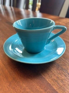EUC 1930’s Vintage Homer Laughlin Harlequin Set Of Tea Cup and Saucer turquoise - Picture 1 of 5