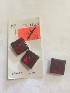 Lot 1.5 crd VTG la petite Red #197 Buttons Sz 1" NEW Old Stock Glass Square 3 bu - Picture 1 of 3