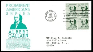 1279 1 1/4c Albert Gallatin FDC Anderson green cachet Jan 30, 1967 add - Picture 1 of 1