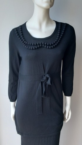LOVE MOSCHINO abito in maglia nero accento a catena fascia 100% lana It44 De38 40