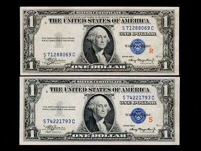 One pair $11935-A ((S))+1935-A ((R)) Uncirculated Silver Certificate (H72) - Image 1 of 2
