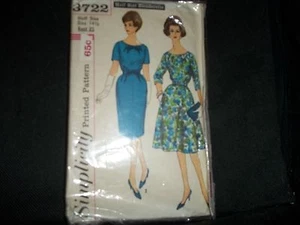  3722 Simplicity Pattern Size 14 1/2  Women 60's Classy Dress w/ belt - Picture 1 of 2
