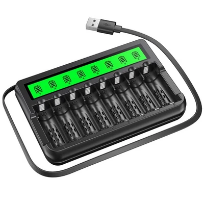 EBL Akkuladegerät AA AAA mit eingebautem Ladekabel für AA AAA NIMH Akkus - Bild 1 von 4