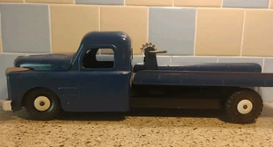 Restored Large Vintage 1950s Structo Pressed Steel Blue Flatbed Tow Truck 21" L - Picture 1 of 21