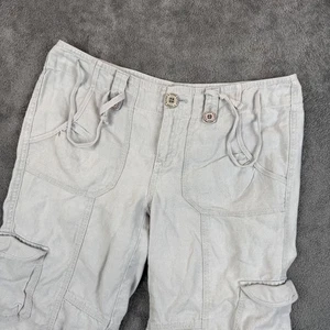 Eddie Bauer Hose Damen Petite 6 hellgrau Leinen Cargo Capri Cropped Taschen - Bild 1 von 10