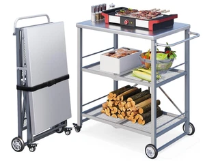 Outdoor Grillwagen Tisch Edelstahl Pizzaofen Ständer Wagen Tisch mit Rad - Bild 1 von 10