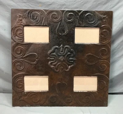 Decorativo Salvado 23" SQ. Marco de fotos cuádruple envuelto en techo de hojalata antiguo 1062-25B Foto 1 de 4