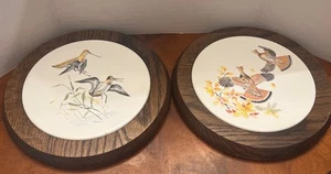 Piastrella vintage rotonda legno ceramica sottopiatto uccellini e fagiani da parete - Foto 1 di 6