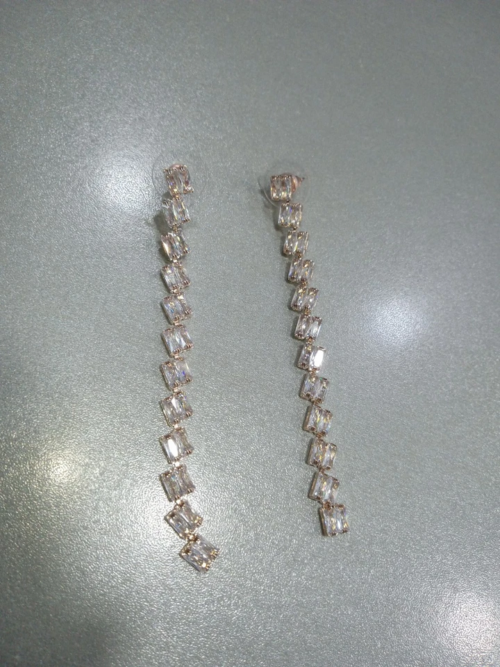 D298 Orecchini Lunghi Pendenti Swarovski Eleganti Inox Oro Rosa 9cm Sposa  - Immagine 1 di 4