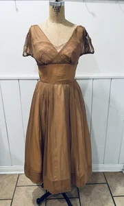 1950s Vintage Party Dress /copper / Chiffon & Taffeta / Rockabilly / Sm - Picture 1 of 12