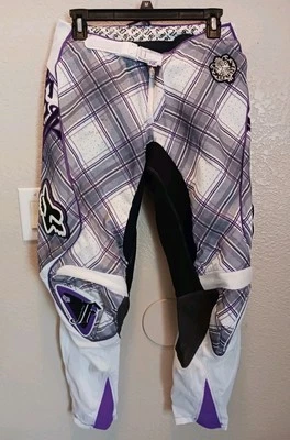 Pantalones de carreras de motocross Fox Elite para mujer 7/8 púrpura/blanco a cuadros acolchados (en vivo, paseo) Foto 1 de 4