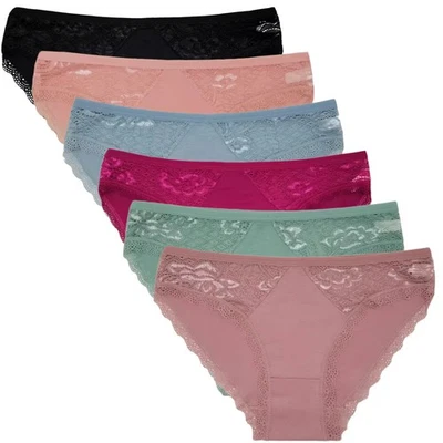 HO-ERSOKA Damen Slips Spitze Baumwolle 6er Set Panty Höschen 6 Stück sexy Unterwäsche