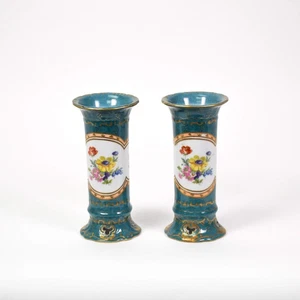Antiguo par de jarrones florales de porcelana principal Elios H.F. Peint - Imagen 1 de 5