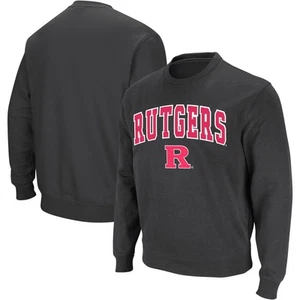 Men's Colosseum Charcoal Rutgers Scarlet Knights Arch & Logo Crew Neck - Picture 1 of 5