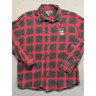 Hello Kitty Friends Forever 21 Mens Plaid Flannel Shirt Badtz Maru Medium - Image 1 of 4