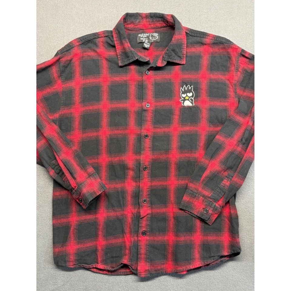Hello Kitty Friends Forever 21 男式格子法兰绒衬衫 Badtz Maru 中号 — 第 1/4 张图片