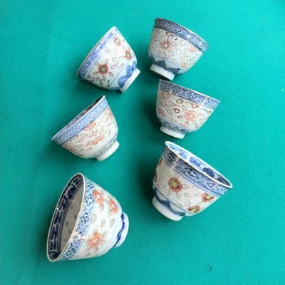 Tazas de té chinas antiguas azules y blancas (juego de 6) finales del siglo XIX (varias marcas) Foto 1 de 4
