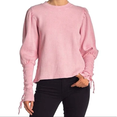 Free People TASHA THERMAL Top Manga Larga CAMISETA Rosa Pastel XS NUEVO Foto 1 de 4