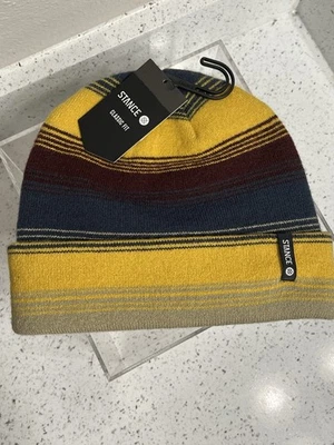 Acogedor sombrero a rayas amarillo/azul marino/borgoña tejido calce clásico calibre Stance nuevo con etiquetas Foto 1 de 4