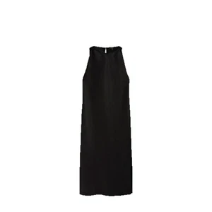 Massimo Dutti Damen Schwarz A-Linie Schlupfkleid High Waist Lang Maxi Baumwolle Leinen - Bild 1 von 5