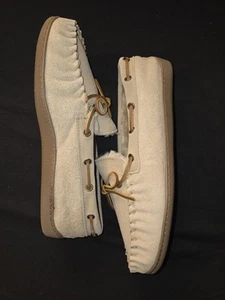Suede Slipper Sherpa Moccasins by ComfortEase Womens 10M beige Outdoor Sole - Picture 1 of 9