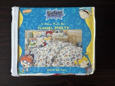 Juego doble de sábanas de franela Rugrats Nickelodeon de colección de los 90 100 % algodón RARO Foto 1 de 4