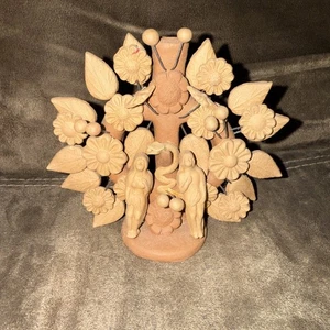 VTG Mexican Folk Art Pottery Candelabra Adam Eve Snake Tree of Life - Picture 1 of 14