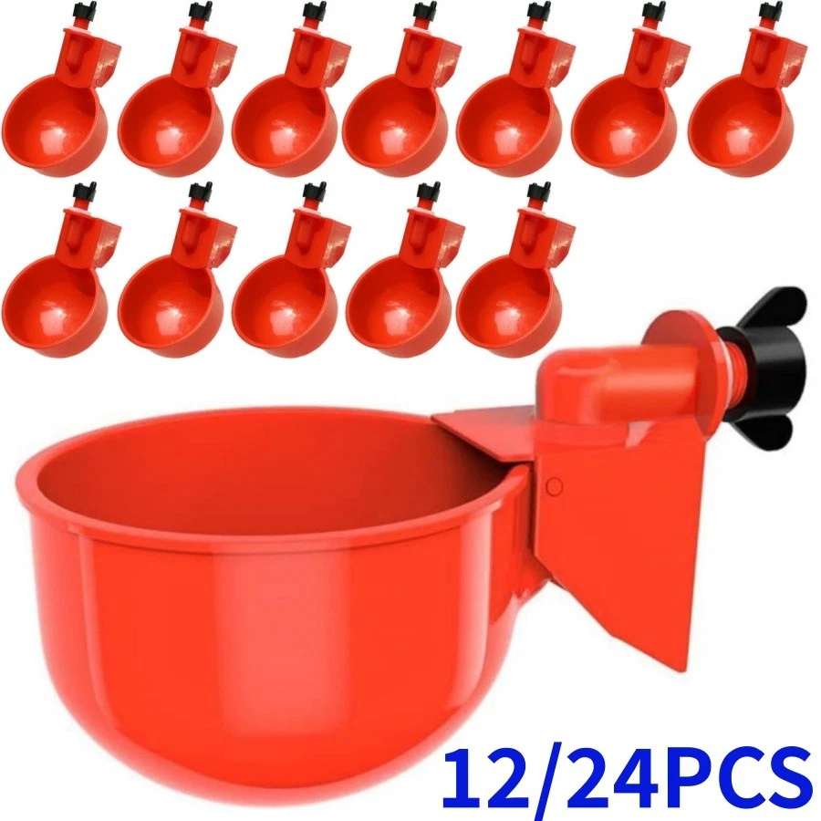 12/24 PCS Chicken Automatic Watering Cups Poultry Drinker Waterer Duck Quail Hen - Image 1 of 4