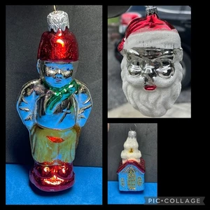 Vtg Lot HAND BLOWN Glitter GLASS Ornament SANTA HEAD CHURCH DUTCH BOY W. Germany - Picture 1 of 15
