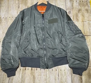 Vintage Alpha Industries MA-1 USAF Flight Flyers Jacket Olive Satin Size Medium - Picture 1 of 13