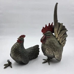 Antiker Okimono japanischer Bronze Hahn & Henne - beschädigt siehe Beschreibung & Fotos - Bild 1 von 15