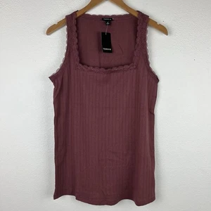 Torrid 0 Large Ribbed Burgundy Tank Cami Lace Trim Retro Y2K - Picture 1 of 9