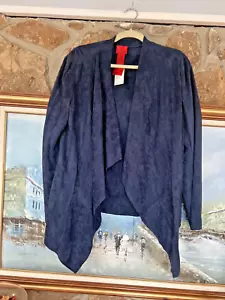 Neu Kunstwildlederjacke L drapiert offene Vorderseite V Cristina dunkelblau Gr. XL groß neu mit Etikett - Bild 1 von 7