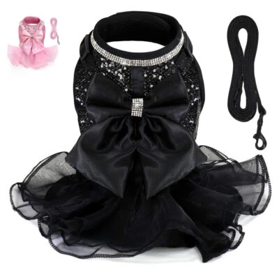 Cute Dog Dress Puppy Skirt Luxury Bow Wedding Lace Dress Harness and Leash set - Image 1 of 4