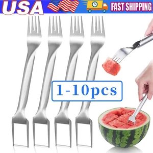 Watermelon Slicer Cutter 2-in-1 Fork Stainless Steel Fruit Cutting Artifact Lot - Picture 1 of 19
