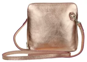 Small Genuine Real Leather Metallic Vera Pelle Cross Body Shoulder Bag Italian - Picture 1 of 115
