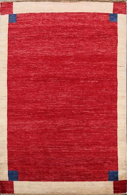 RED/ IVORY Bordered Gabbeh Kashkoli Oriental Area Rug Hand-knotted Modern 4'x6' - Image 1 of 4