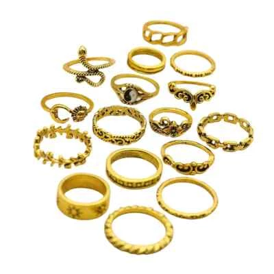 New Bagua Sun Moon Snake Leaf Flower Joint Ring 16 Piece Ring Wholesale Set - Image 1 of 4