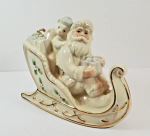 Lenox Christmas Sleigh Santa Teddy Bear Gifts Candy Cane Gold Trim 5.5" H - Picture 1 of 8