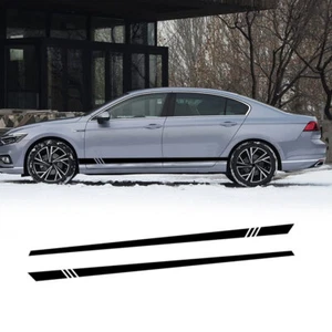 2x Black Racing Car Side Door Fender Skirt Stripes Decal Sport Race Car Sticker - Picture 1 of 5