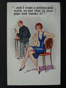 Stocking Theme I WANT A MILLION - PUT THAT IN YOUR PIPE &.. c1930 Comic Postcard - Picture 1 of 2
