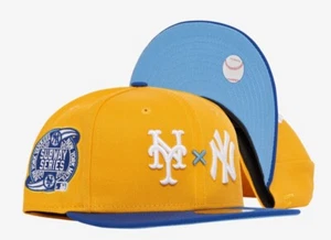 New Era New York Yankees Vs Mets Yellow & Blue Hat Size 7 1/4 Sky Blue UV - Picture 1 of 4